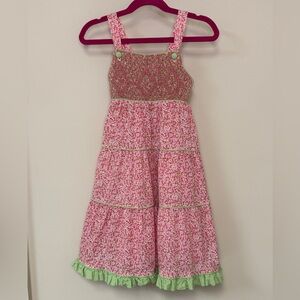 Beaux et Belles: Girls Pink & Red Smocked Floral Dress, Size 6
